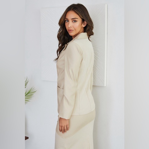 (86569/66112) 2-BUTTON PU BLAZER & DUAL FABRIC/PU MAXI SKIRT WITH POCKETS SET - Picture 7 of 7